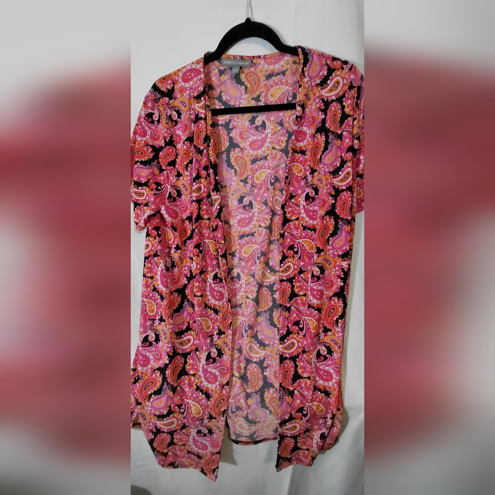 Jessica London Vibrant Paisley Cape in Pink and Black